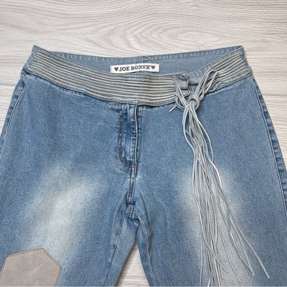 Joe Boxer Y2K 2000’s Flare Suede Leather Patchwork Light Wash Jeans Size 13 - Picture 4 of 15